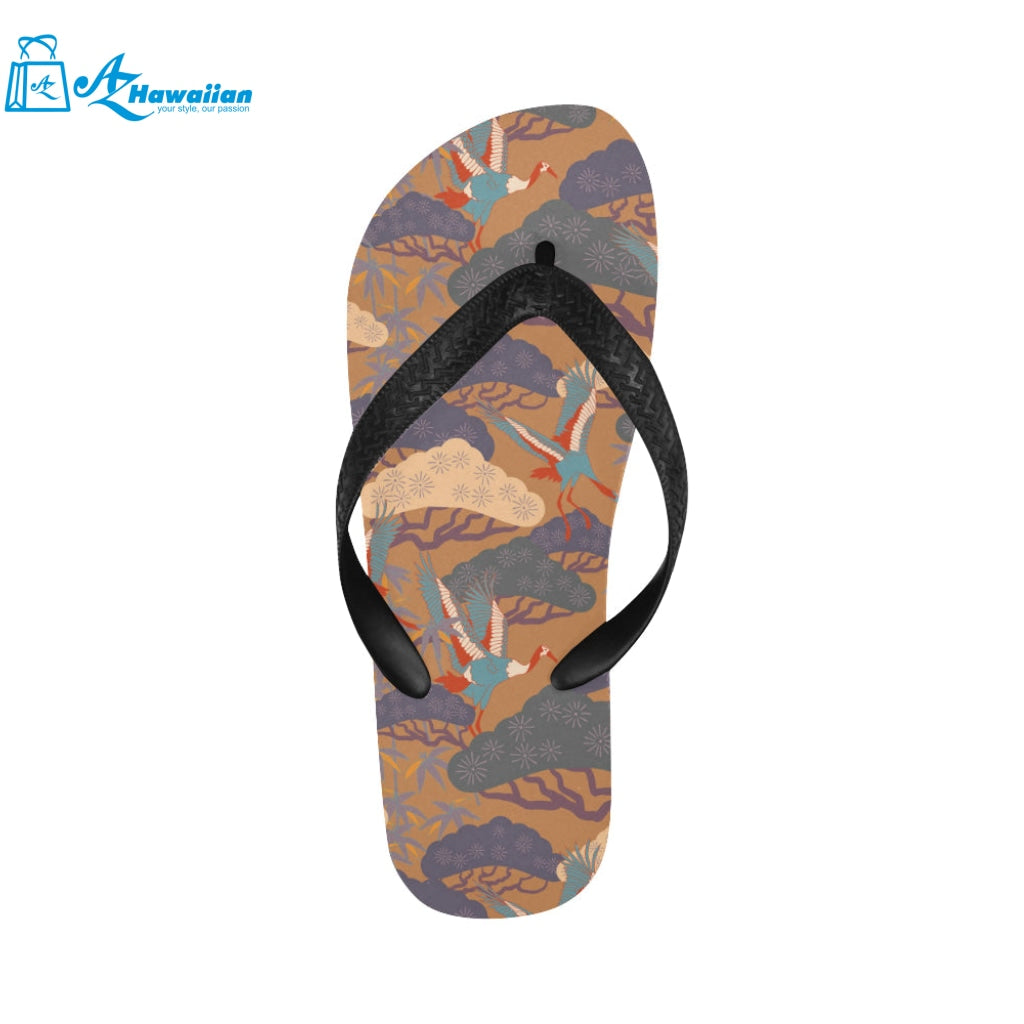 Bonsai bamboo stork japanese pattern brown theme Unisex Flip Flops