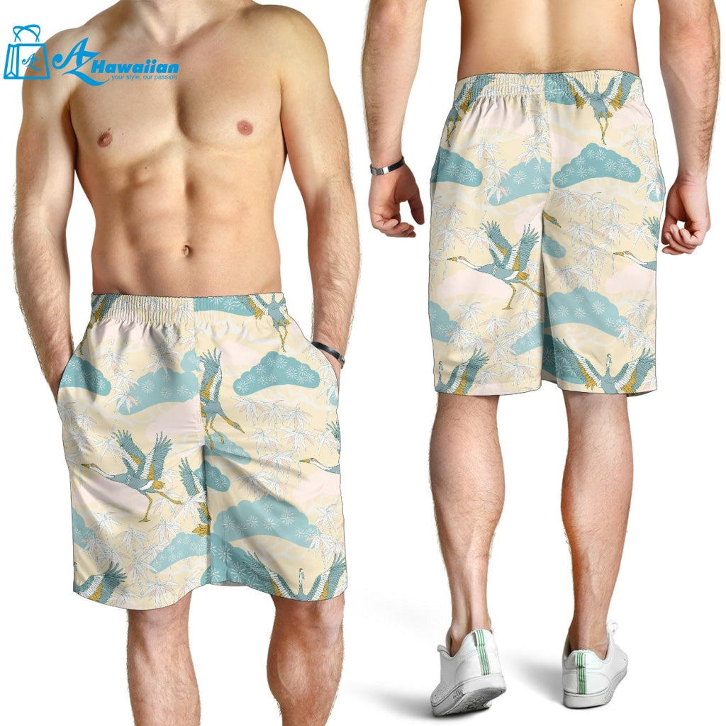 Bonsai Bamboo Stork Japanese Pattern Cream Theme Men Shorts