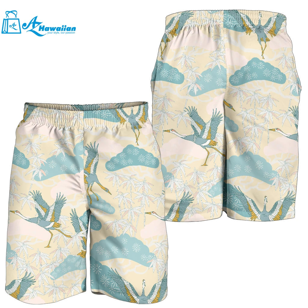 Bonsai Bamboo Stork Japanese Pattern Cream Theme Men Shorts