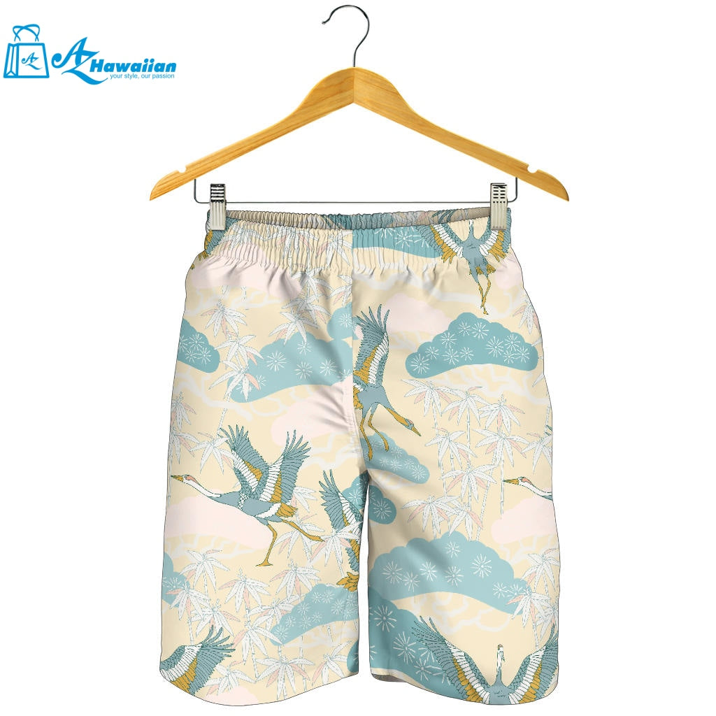 Bonsai Bamboo Stork Japanese Pattern Cream Theme Men Shorts