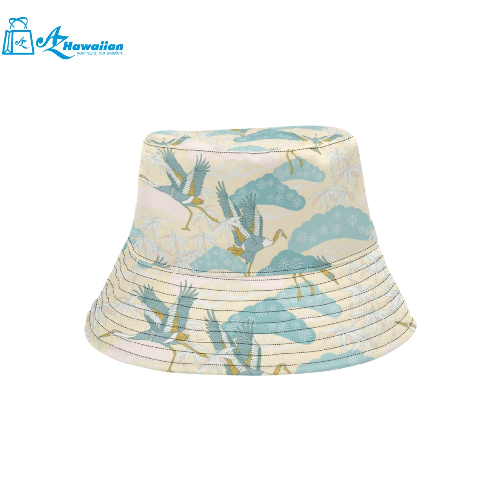 Bonsai bamboo stork japanese pattern cream theme Unisex Bucket Hat