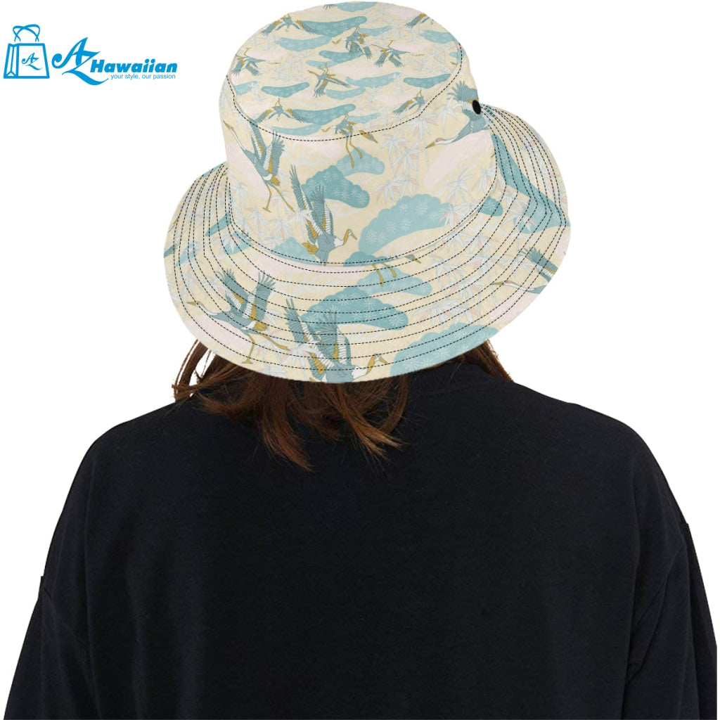 Bonsai bamboo stork japanese pattern cream theme Unisex Bucket Hat