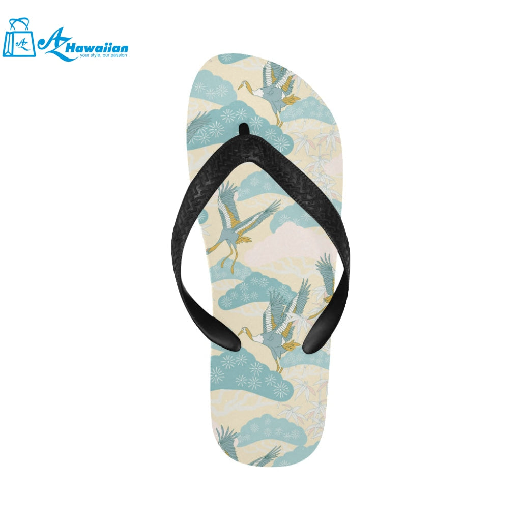 Bonsai bamboo stork japanese pattern cream theme Unisex Flip Flops