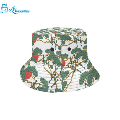 Bonsai red sun japanese pattern Unisex Bucket Hat