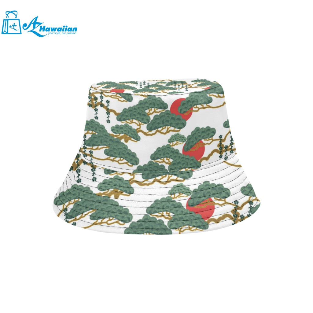 Bonsai red sun japanese pattern Unisex Bucket Hat