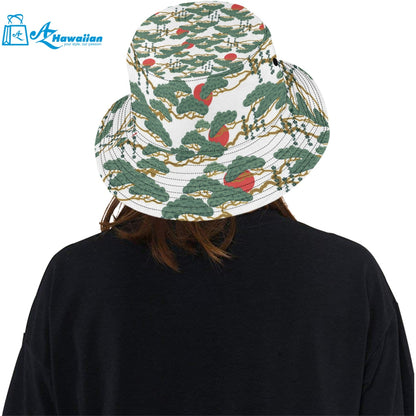 Bonsai red sun japanese pattern Unisex Bucket Hat