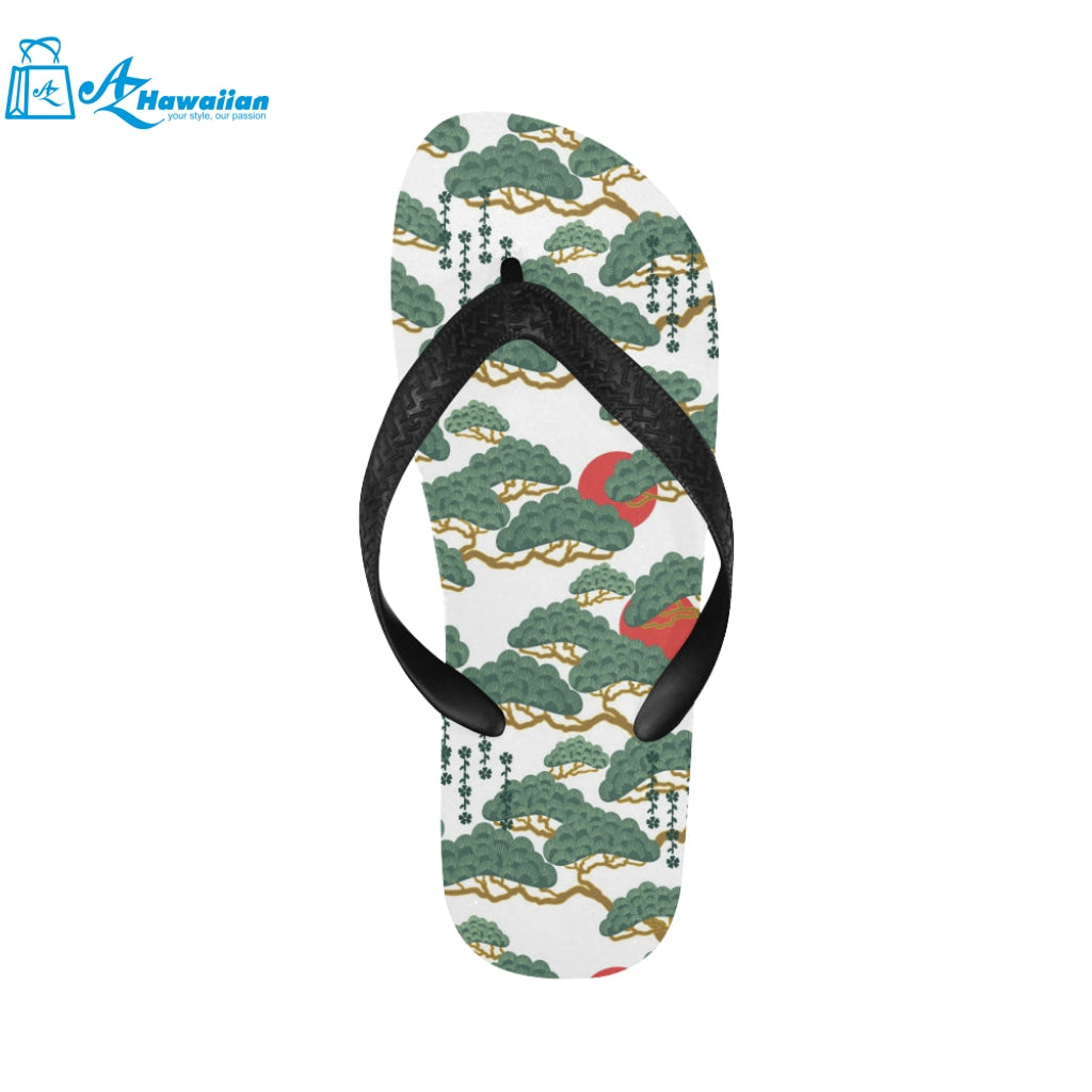 Bonsai red sun japanese pattern Unisex Flip Flops