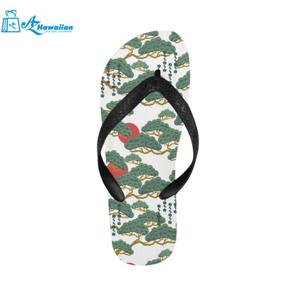 Bonsai red sun japanese pattern Unisex Flip Flops