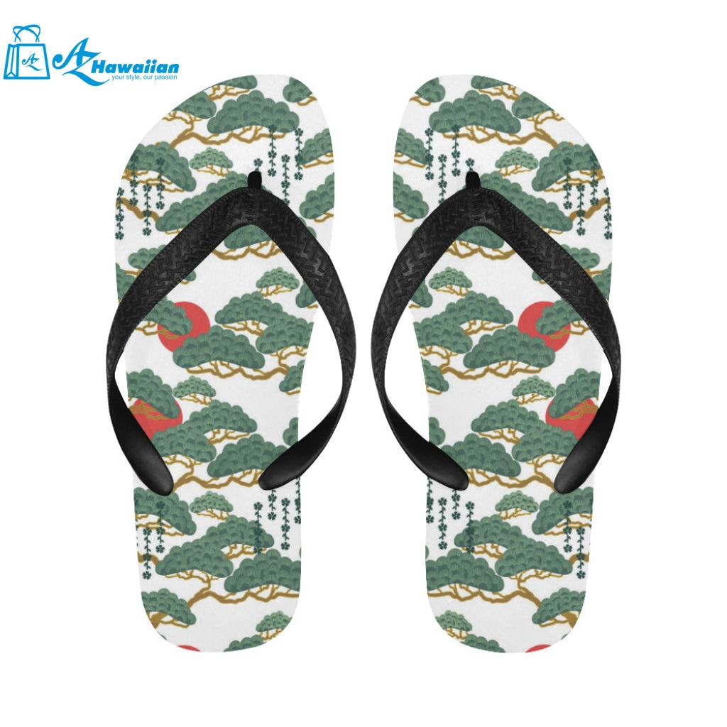 Bonsai red sun japanese pattern Unisex Flip Flops