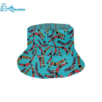 Boomerang Australian aboriginal ornament blue back Unisex Bucket Hat