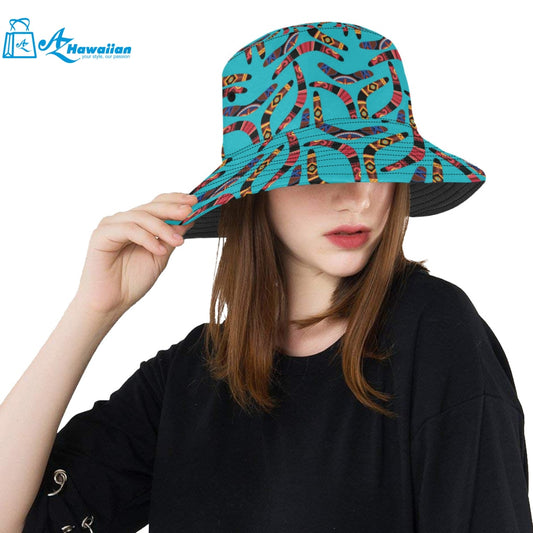 Boomerang Australian aboriginal ornament blue back Unisex Bucket Hat