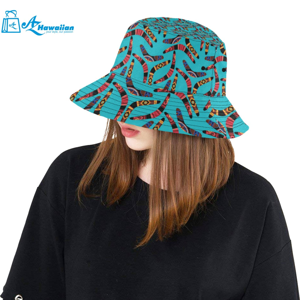 Boomerang Australian aboriginal ornament blue back Unisex Bucket Hat