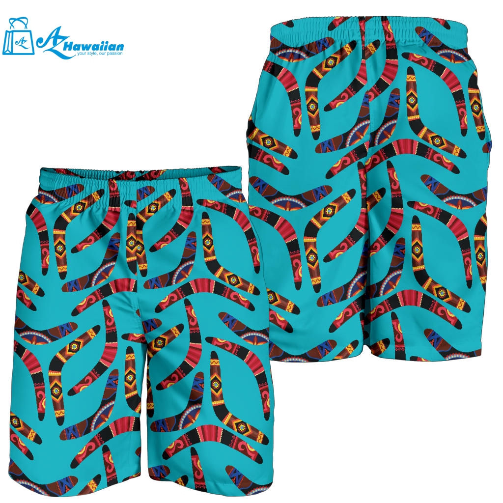 Boomerang Australian Aboriginal Ornament Blue Background Men Shorts