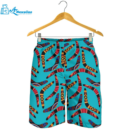 Boomerang Australian Aboriginal Ornament Blue Background Men Shorts