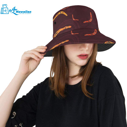 Boomerang Australian aboriginal ornament circle bl Unisex Bucket Hat