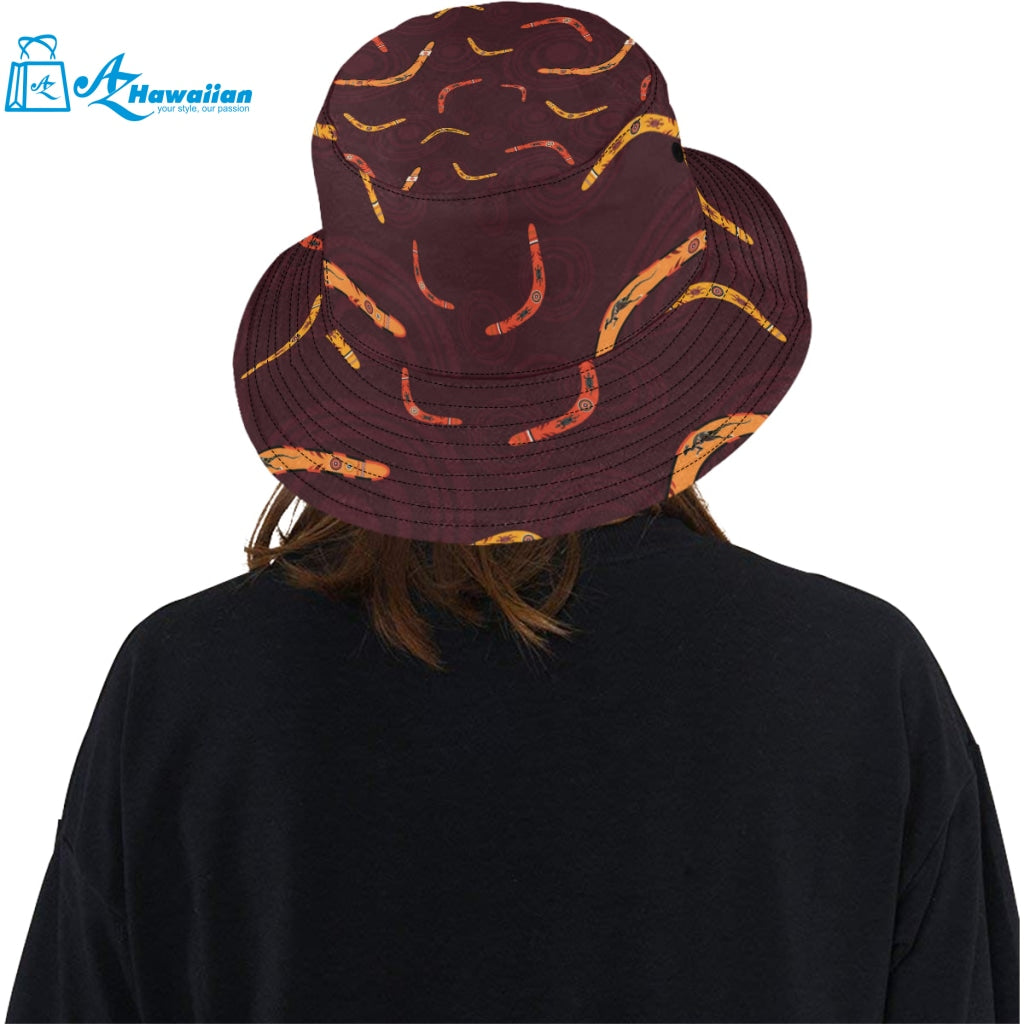 Boomerang Australian aboriginal ornament circle bl Unisex Bucket Hat