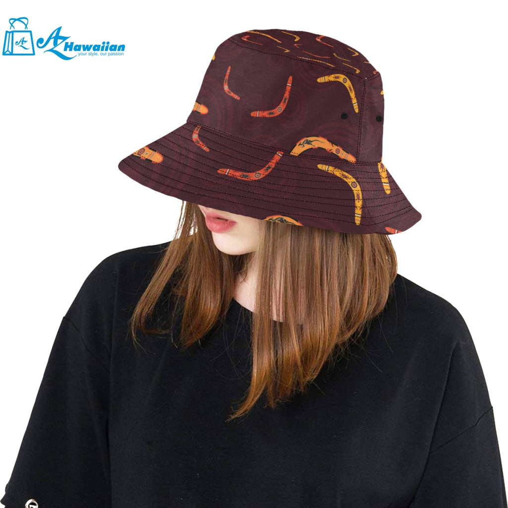 Boomerang Australian aboriginal ornament circle bl Unisex Bucket Hat