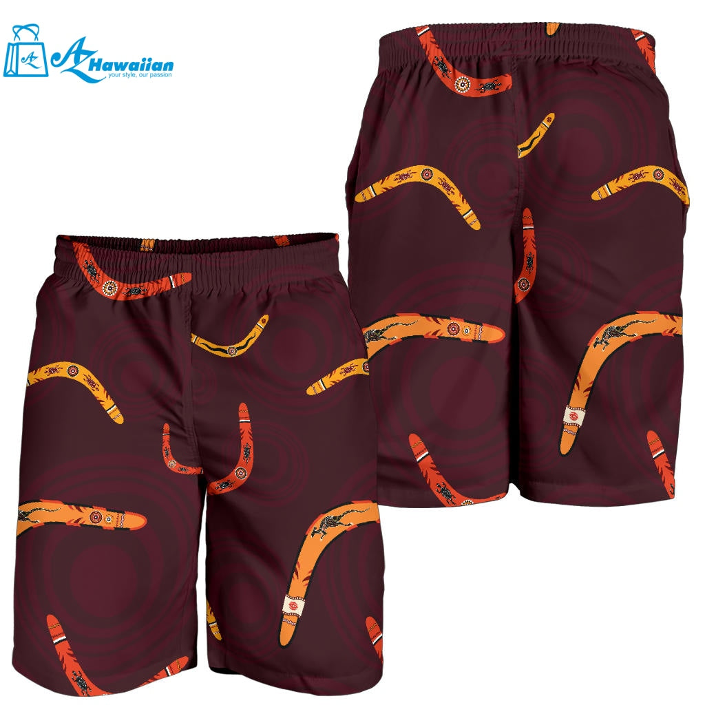 Boomerang Australian Aboriginal Ornament Circle Black Background Men Shorts