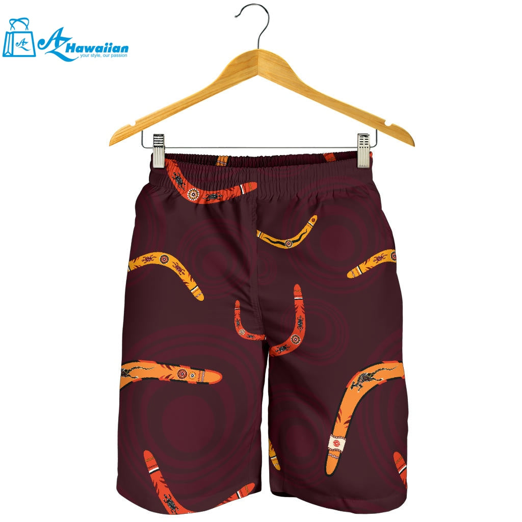 Boomerang Australian Aboriginal Ornament Circle Black Background Men Shorts