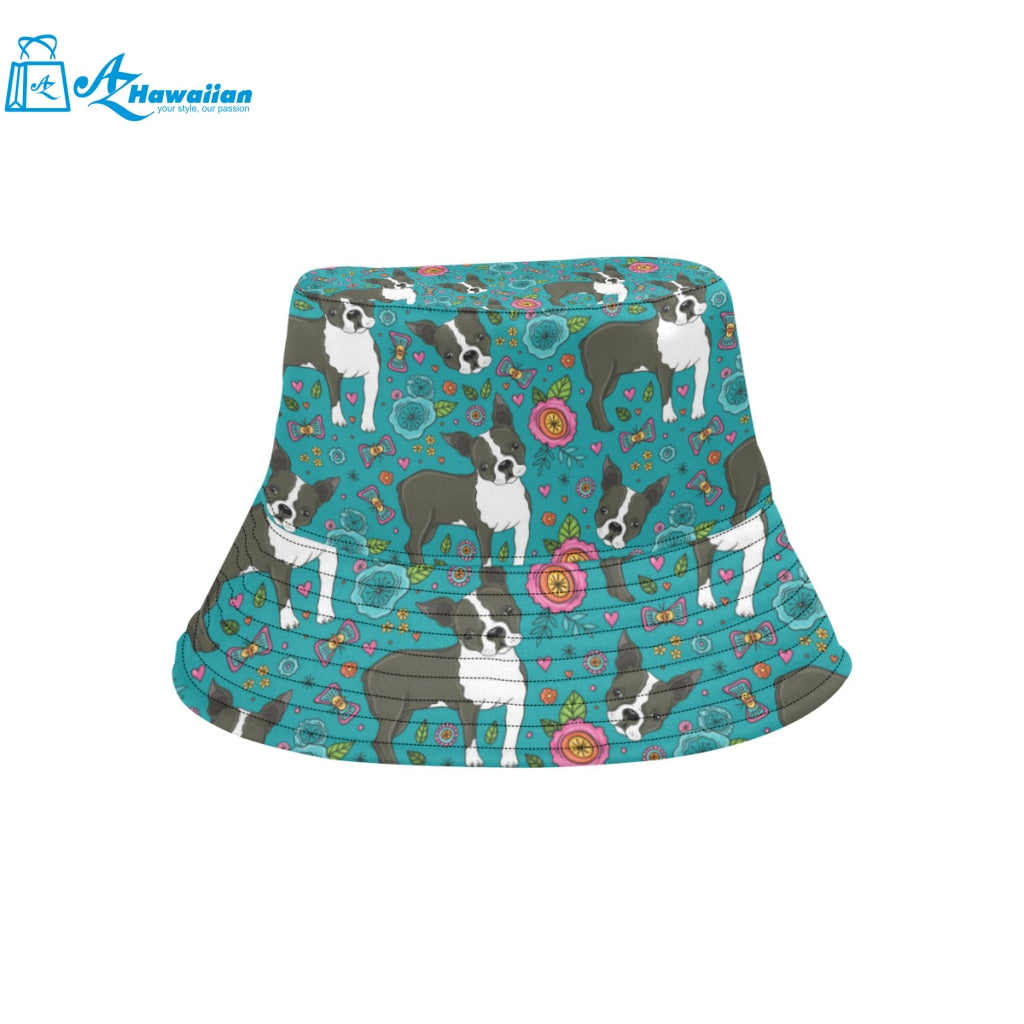 Boston terrier beautiful flower pattern Unisex Bucket Hat