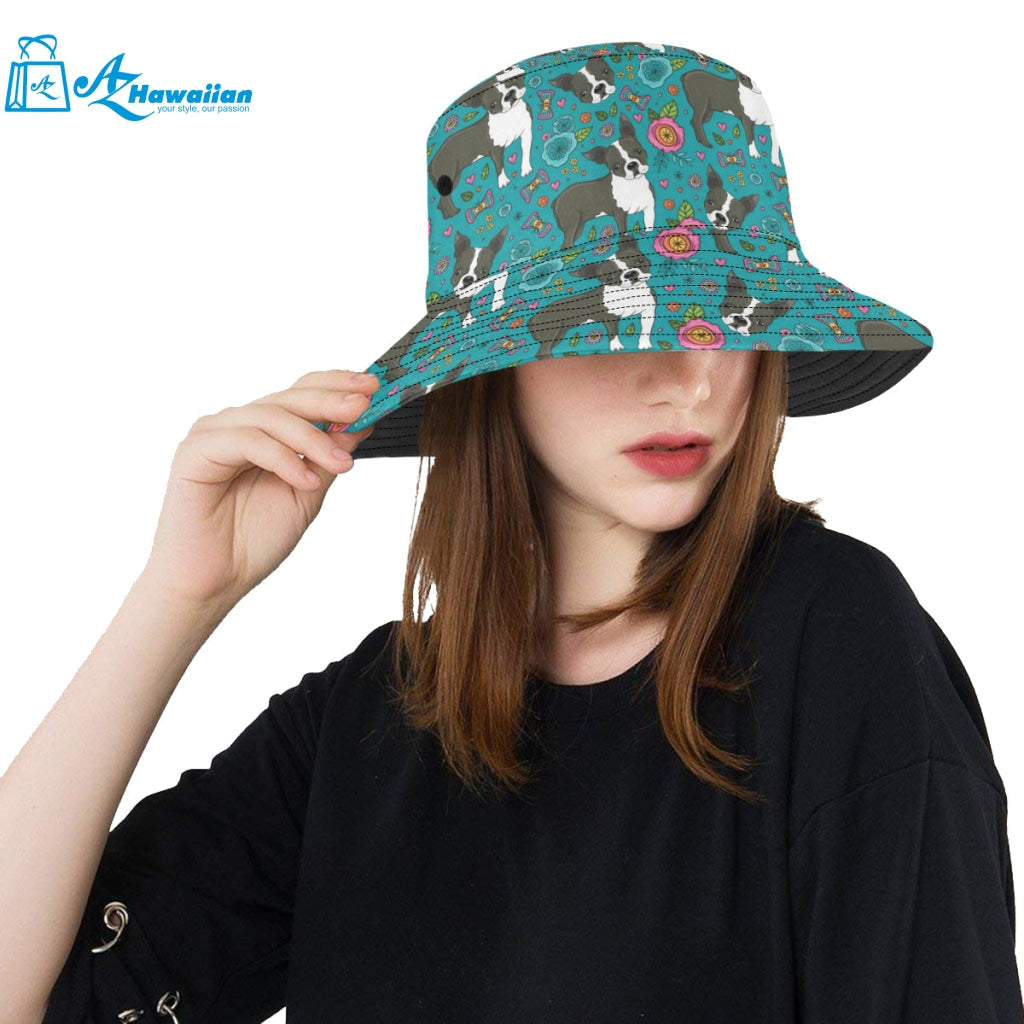 Boston terrier beautiful flower pattern Unisex Bucket Hat