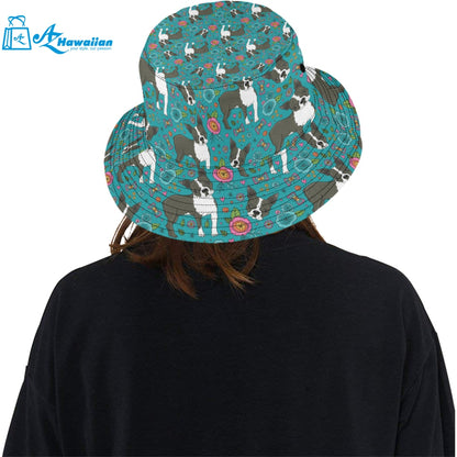 Boston terrier beautiful flower pattern Unisex Bucket Hat