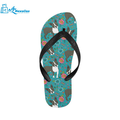 Boston terrier beautiful flower pattern Unisex Flip Flops