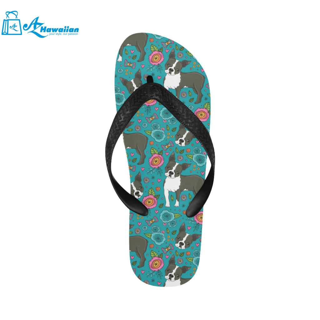 Boston terrier beautiful flower pattern Unisex Flip Flops