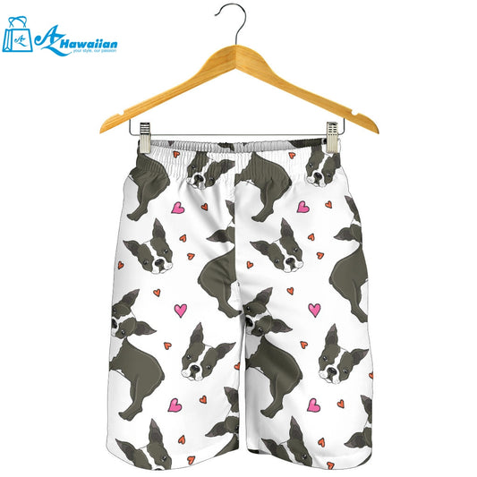 Boston Terrier Dog Hearts Vector Pattern Men Shorts