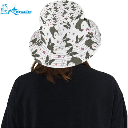 Boston terrier dog hearts vector pattern Unisex Bucket Hat