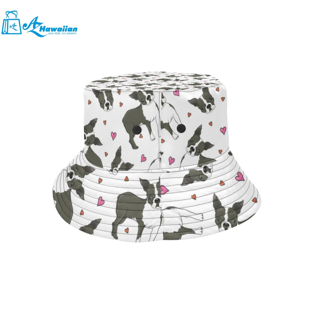 Boston terrier dog hearts vector pattern Unisex Bucket Hat