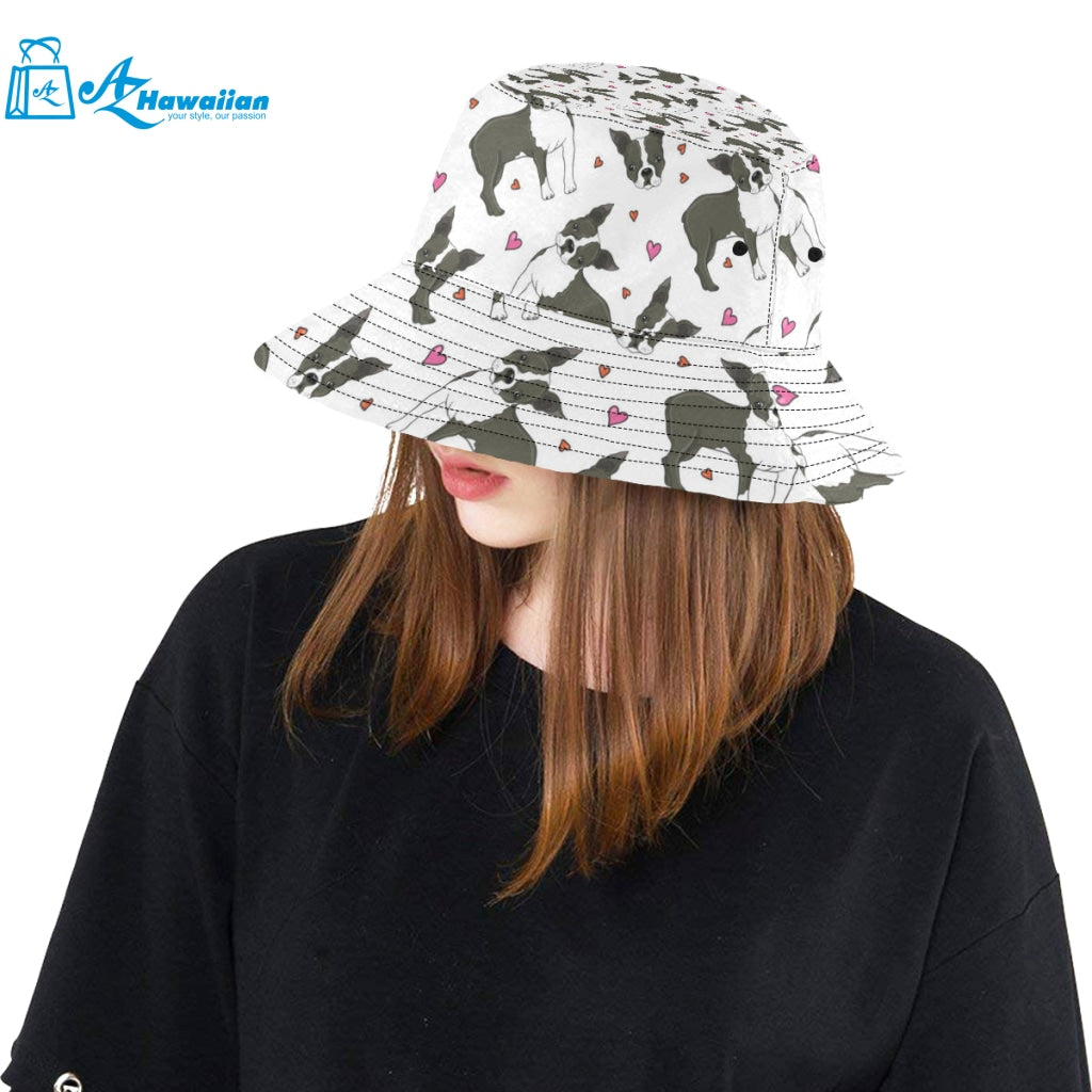 Boston terrier dog hearts vector pattern Unisex Bucket Hat