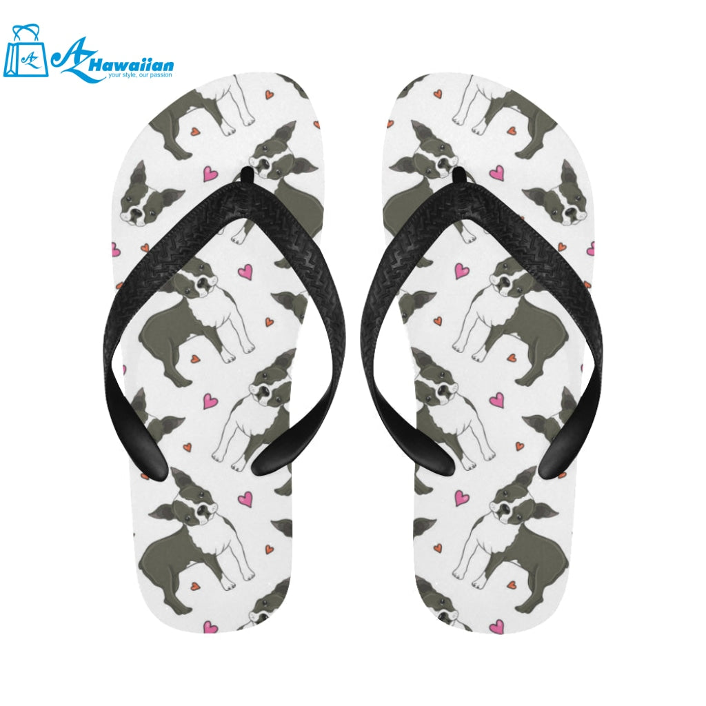 Boston terrier dog hearts vector pattern Unisex Flip Flops