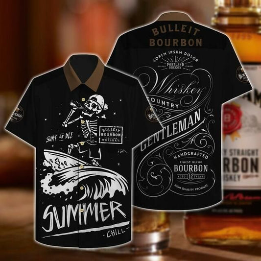 Bourbon Whiskey Hawaiian Graphic Print Short Sleeve 