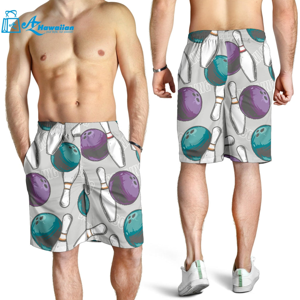 Bowling Ball And Pin Gray Background Men Shorts