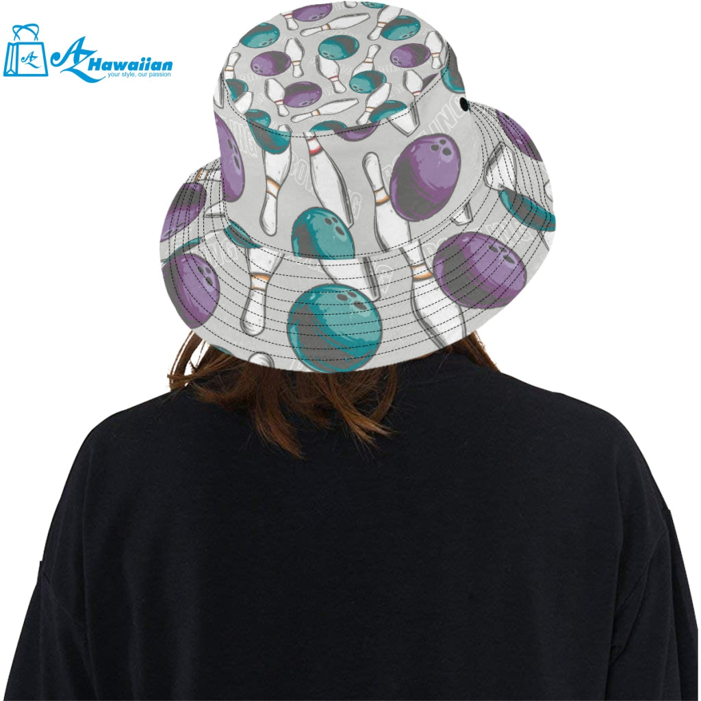 Bowling ball and pin gray background Unisex Bucket Hat