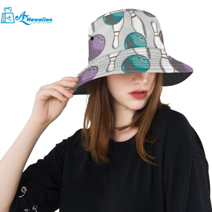 Bowling ball and pin gray background Unisex Bucket Hat