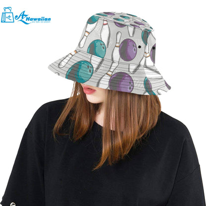 Bowling ball and pin gray background Unisex Bucket Hat