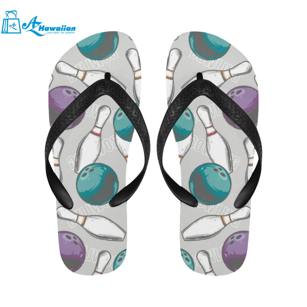 Bowling ball and pin gray background Unisex Flip Flops