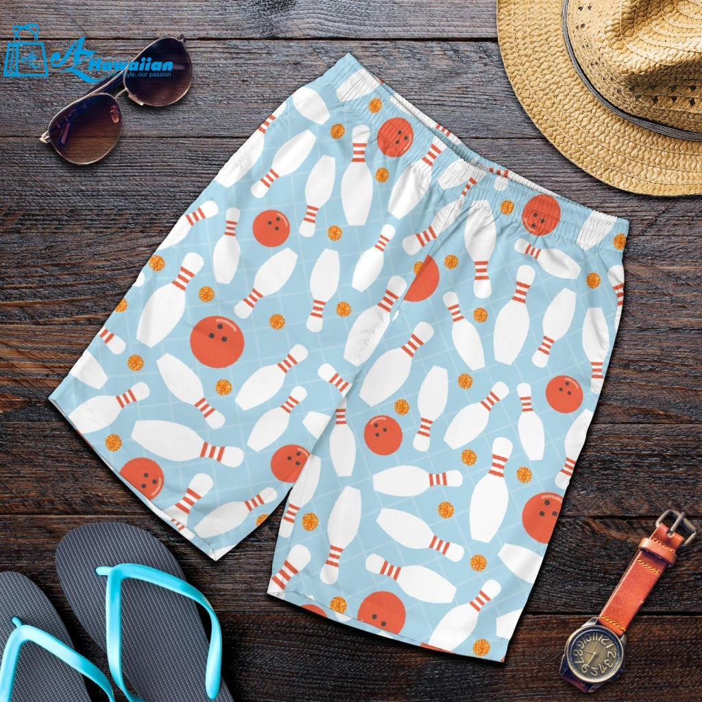 Bowling Ball Bowling Pins Blue Blackground Men Shorts