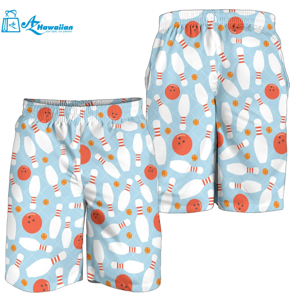 Bowling Ball Bowling Pins Blue Blackground Men Shorts