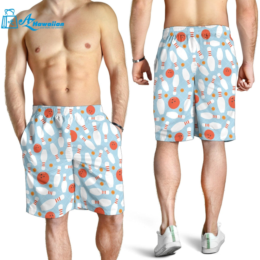 Bowling Ball Bowling Pins Blue Blackground Men Shorts