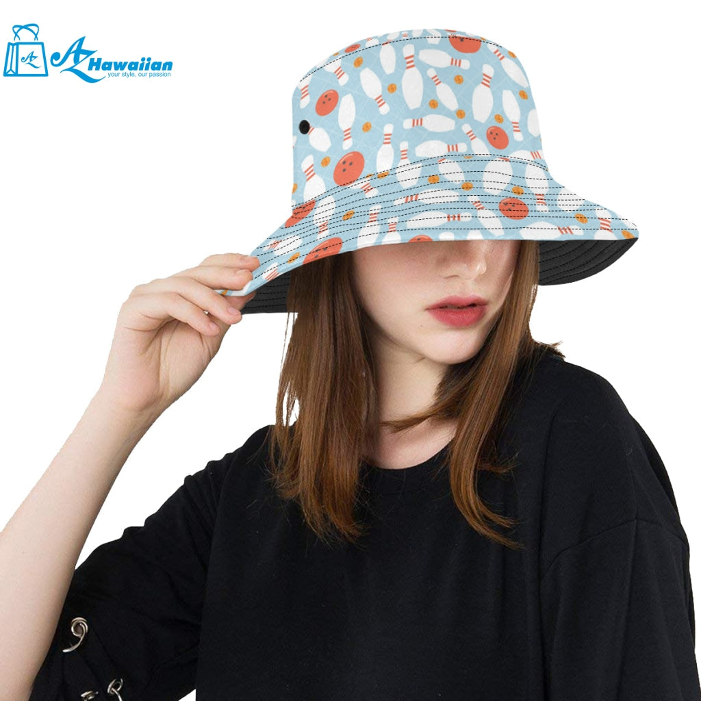 Bowling ball bowling pins blue blackground Unisex Bucket Hat