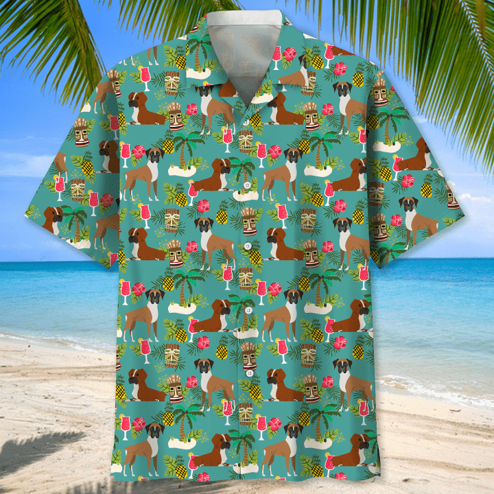 Boxer beach Hawaiian Graphic Print Short Sleeve Hawaiian Shirt