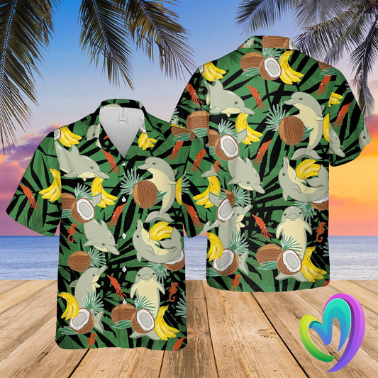 Dolphin Hawaiian Summer Beach Shirt Funny Aloha