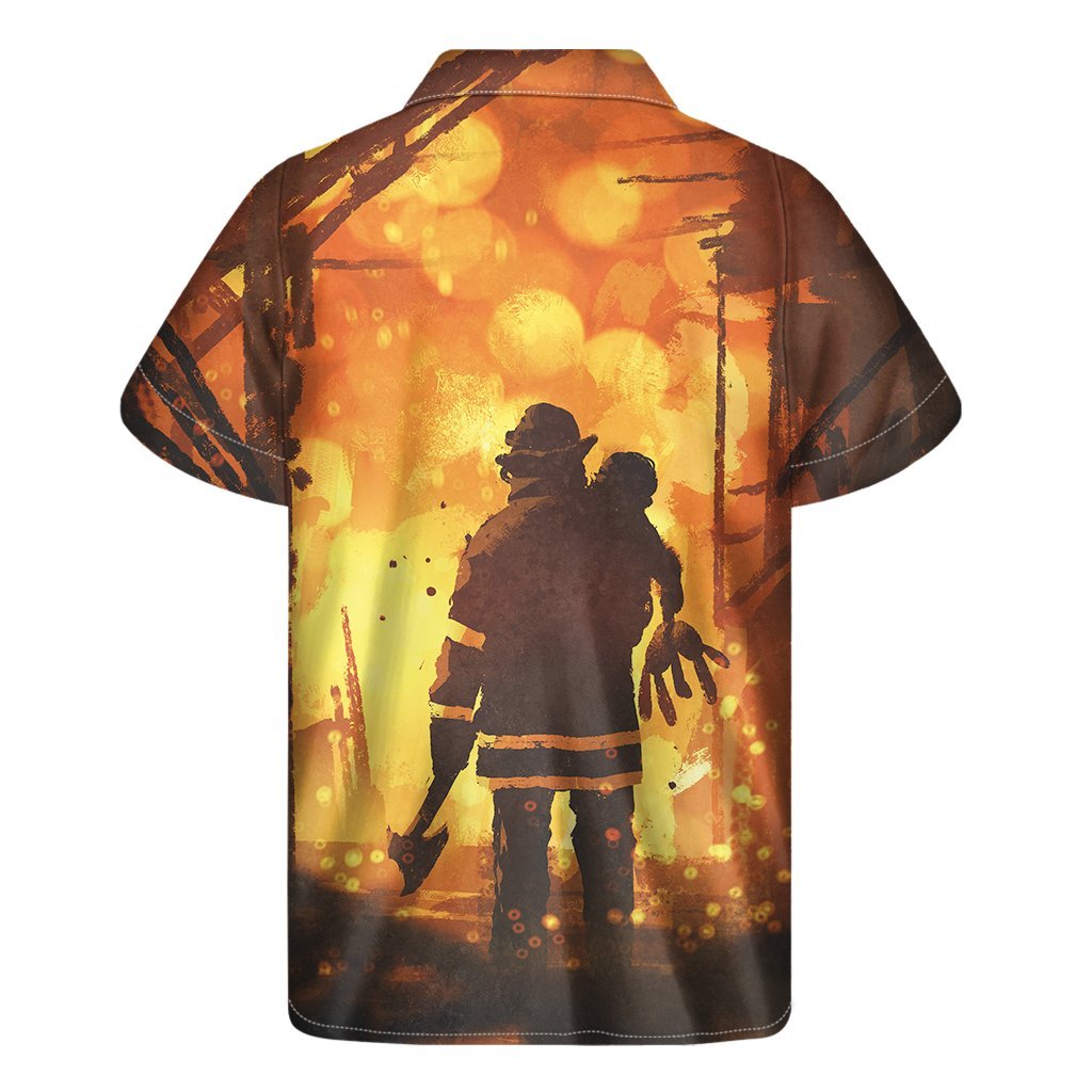 Brave Firefighter Painting Print Mens Short Sleeve Shirt Hawaiian