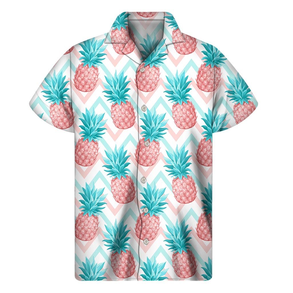 Bright Zig Zag Pineapple Pattern Print Mens Short Sleeve Shirt Hawaiian