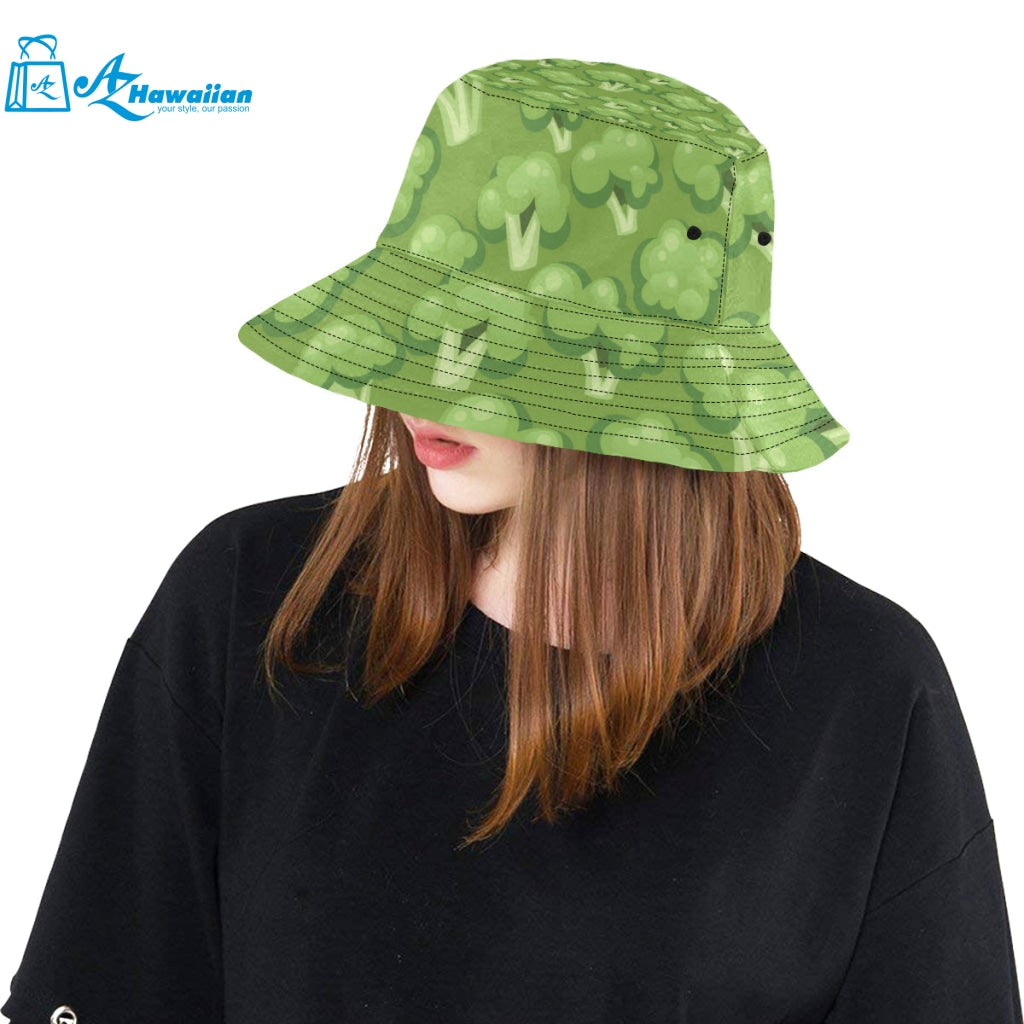 Broccoli pattern green background Unisex Bucket Hat