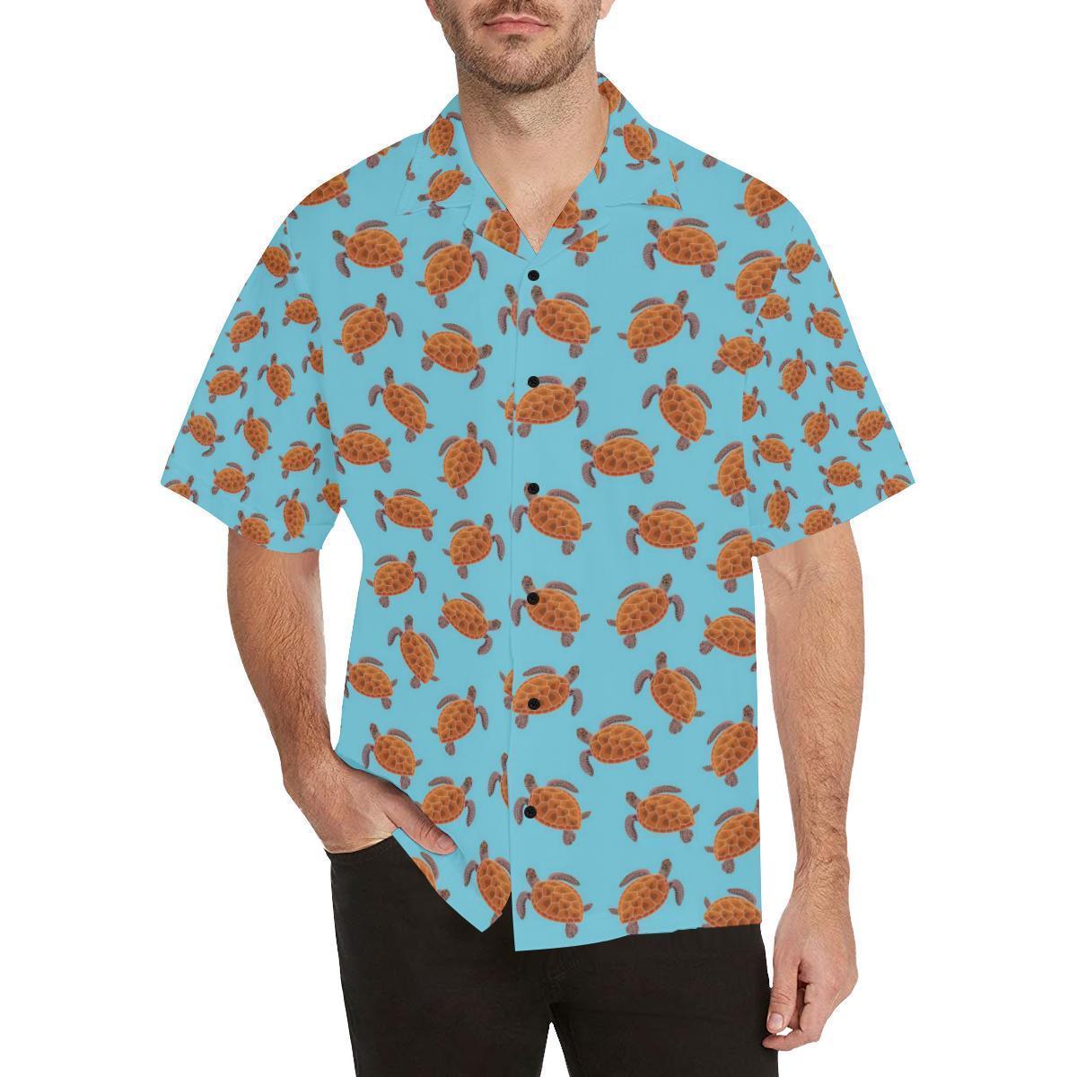 Brow Sea Turtle Print Pattern Hawaiian Shirt