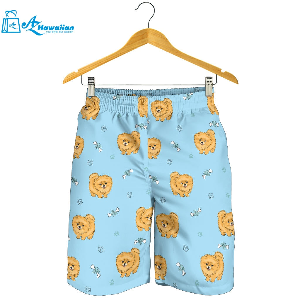 Brown Cute Pomeranian Blue Blackground Men Shorts